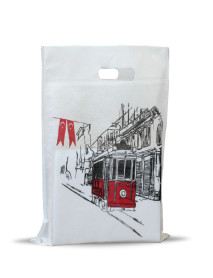 30X35 Tramvay Desenli Elgeçme Bez Çanta 30X35 Tramvay Desenli Elgeçme Bez Çanta